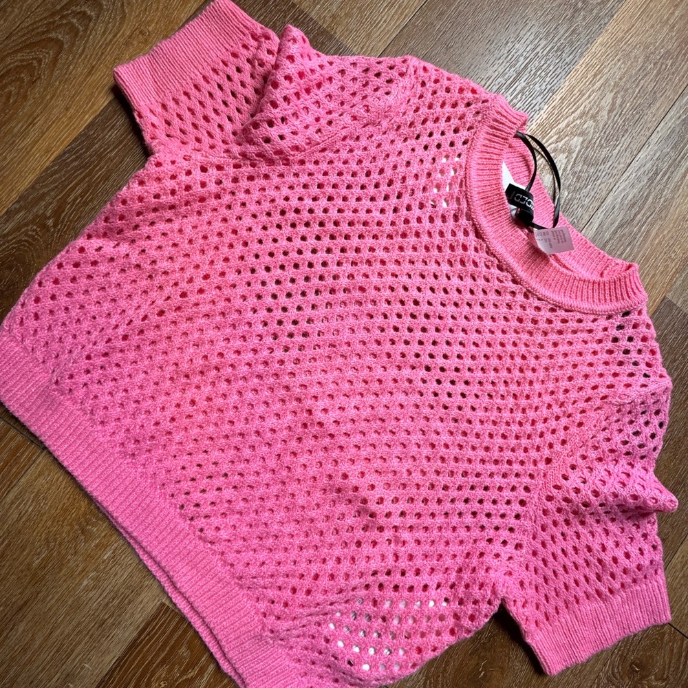 H&M Pink Open-Knit Short Sleeve Sweater